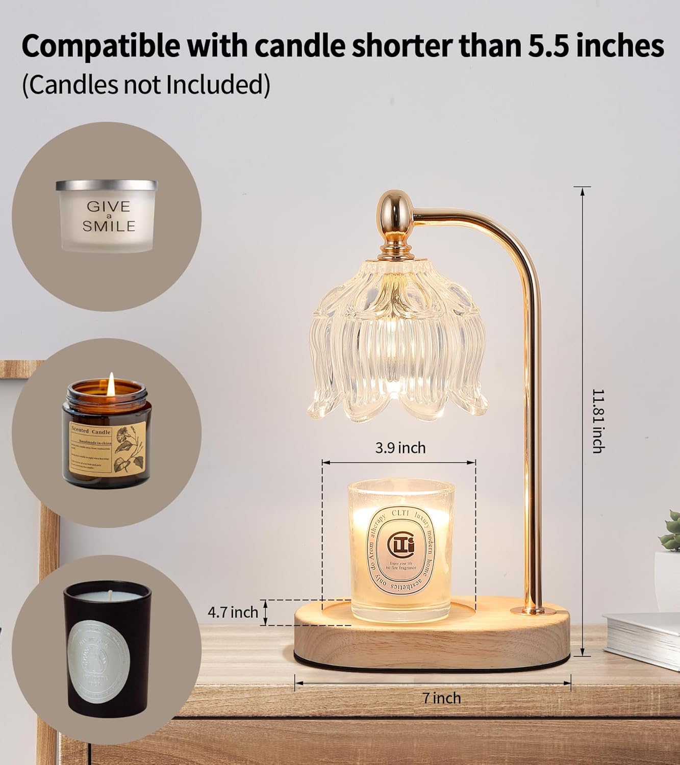 MEIXISUE Candle Warmer Lamp with Timer and Dimmer,Electric Gold Light Gifts for Women Melt Wax Warmer Lamp with 2 Bulbs for Candle Jars House Warming New Home Decor Bedroom