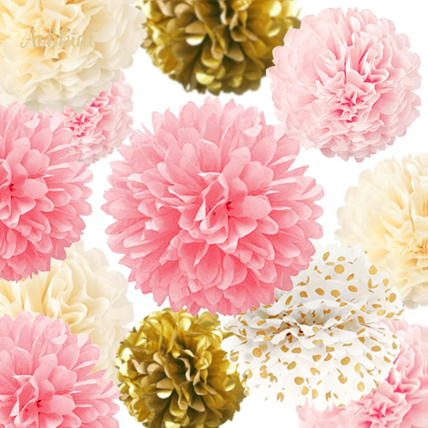 AOBKIAT Wedding Baby Shower Decorations Set,15PCS Pink Gold for Girls Women | with Tissue Paper Pom Poms,Colorful Garland String Hanging Backdrop for Birthday,Bridal Shower,Gender Reveal Celebration
