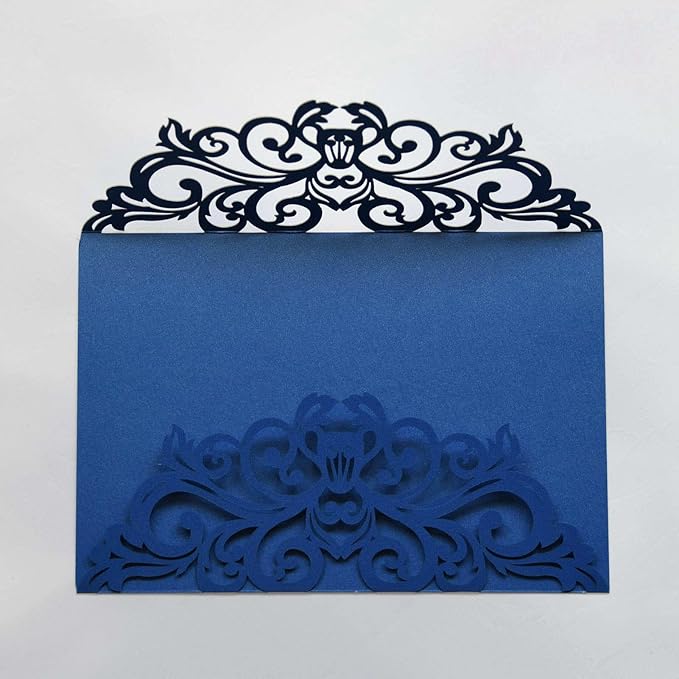 25PCS Royal Blue Laser Cut Wedding Invitations Cards with Envelopes,Blank pearl royal blue