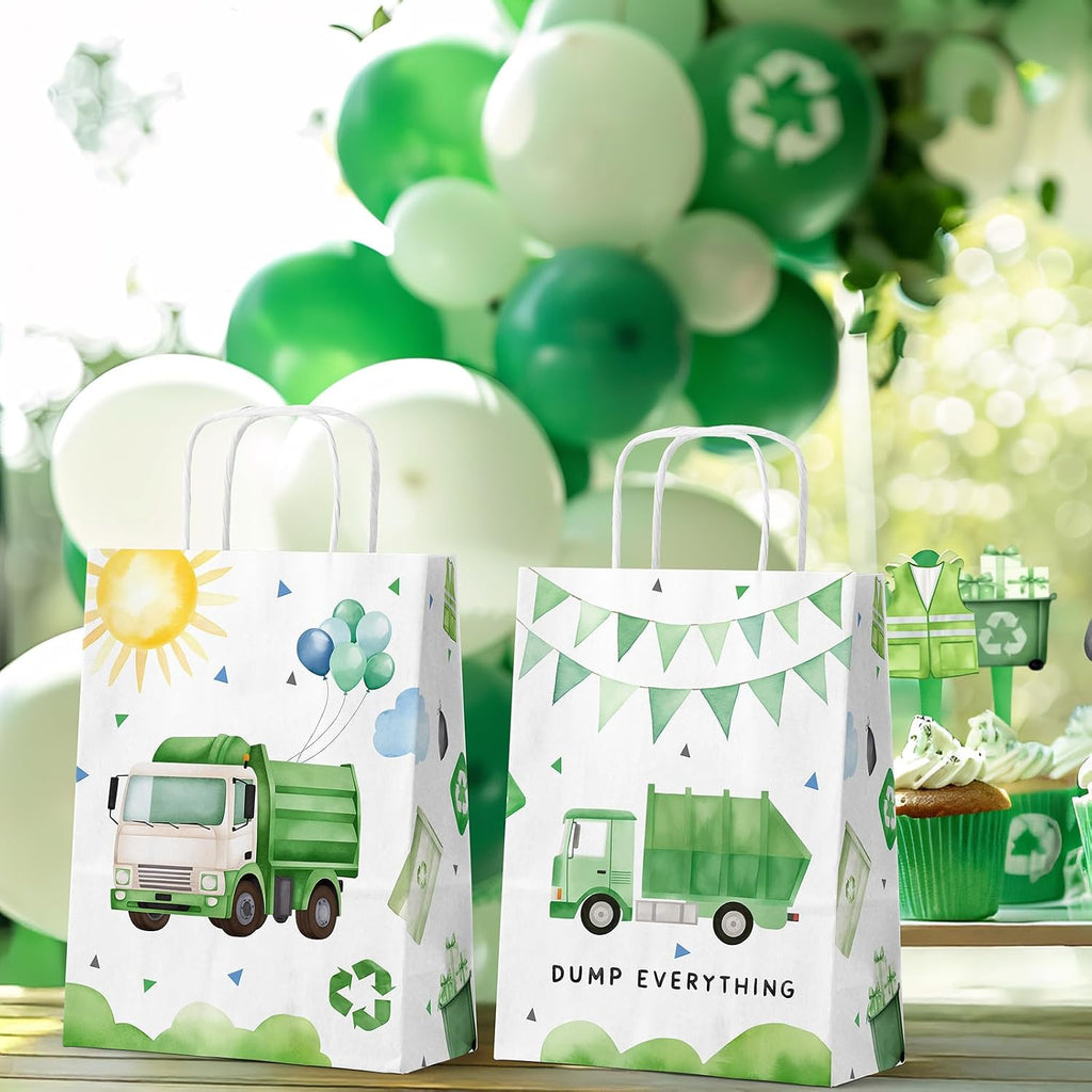 HaPiBiDesign Garbage Truck Party Favor Bags, 24 Pack Garbage Truck Goodie Bags with Handles, Garbage Truck Gift Bags, Garbage Truck Treat Bags for Kids Birthday Party, Garbage Truck Party Supplies