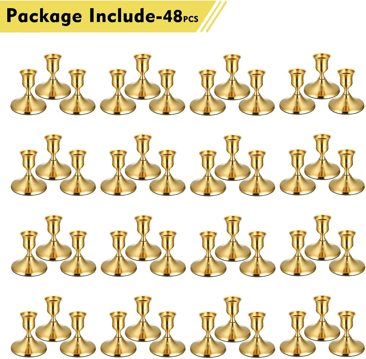 48Pack Gold Taper Candle Holders Metal Vintage Brass Candlestick Holders