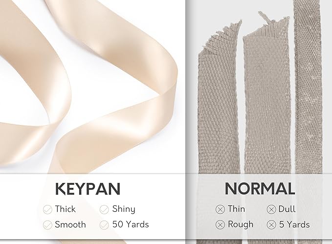 Light Champagne Satin Ribbon 1-1/2 Inch x 50 Yards Double-Faced Polyester Ribbons for Flower Bouquet Gift Wrapping Party Decor Wedding Invitation DIY Craft