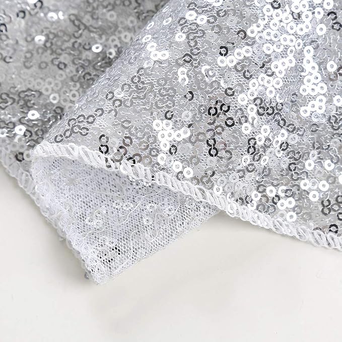 8ft x 8ft Silver Sequin Backdrop Curtain Glitter Photo Booth Backdrop for Wedding Birthday Baby Shower Event Decorations