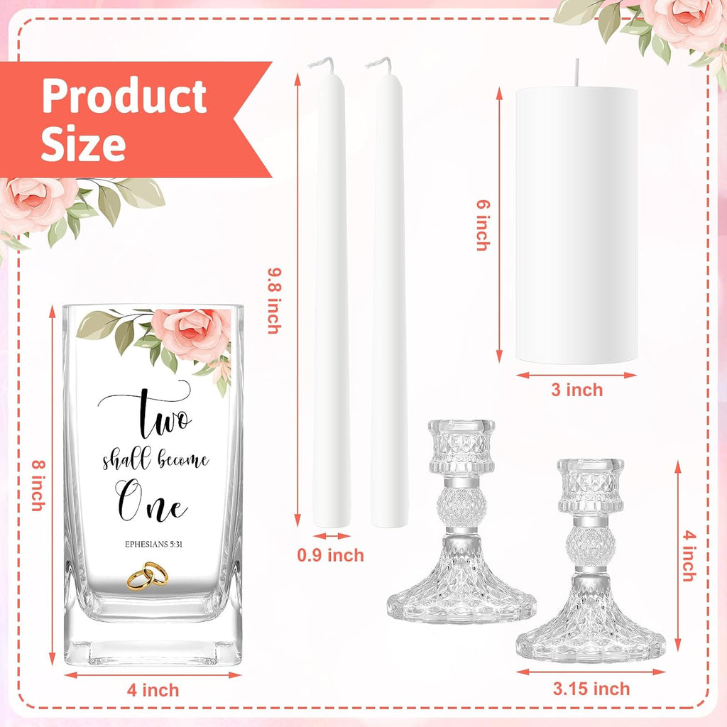 FoldTier Unity Candles with Holder for Wedding Ceremony Set 1 6" Pillar 2 9.8'' Taper Candles 3 Candlestick for Religious Formal Events Church(Flower)