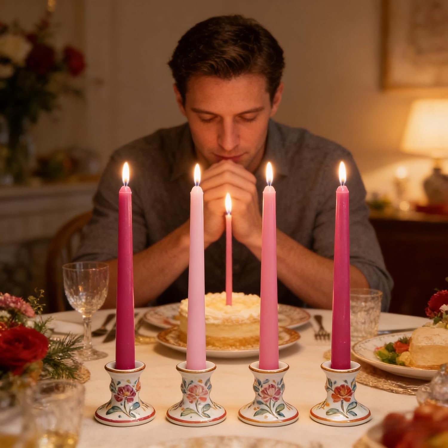 12-Pack Gradient Hot-Pink Taper Candles, 10 Inch Unscented Dripless Candlesticks, Long-Lasting Burn Time of 7-8 Hours, Perfect for Wedding Valentine's Day Dinners Parties and Home Décor