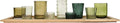 Creative Co-Op Wood Tray with 9 Green Glass Votive Holders