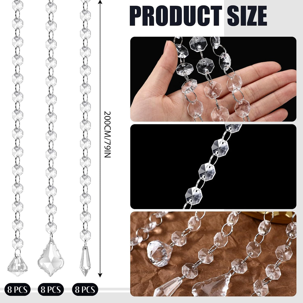 79 inch clear acrylic crystal garland strands shown in use