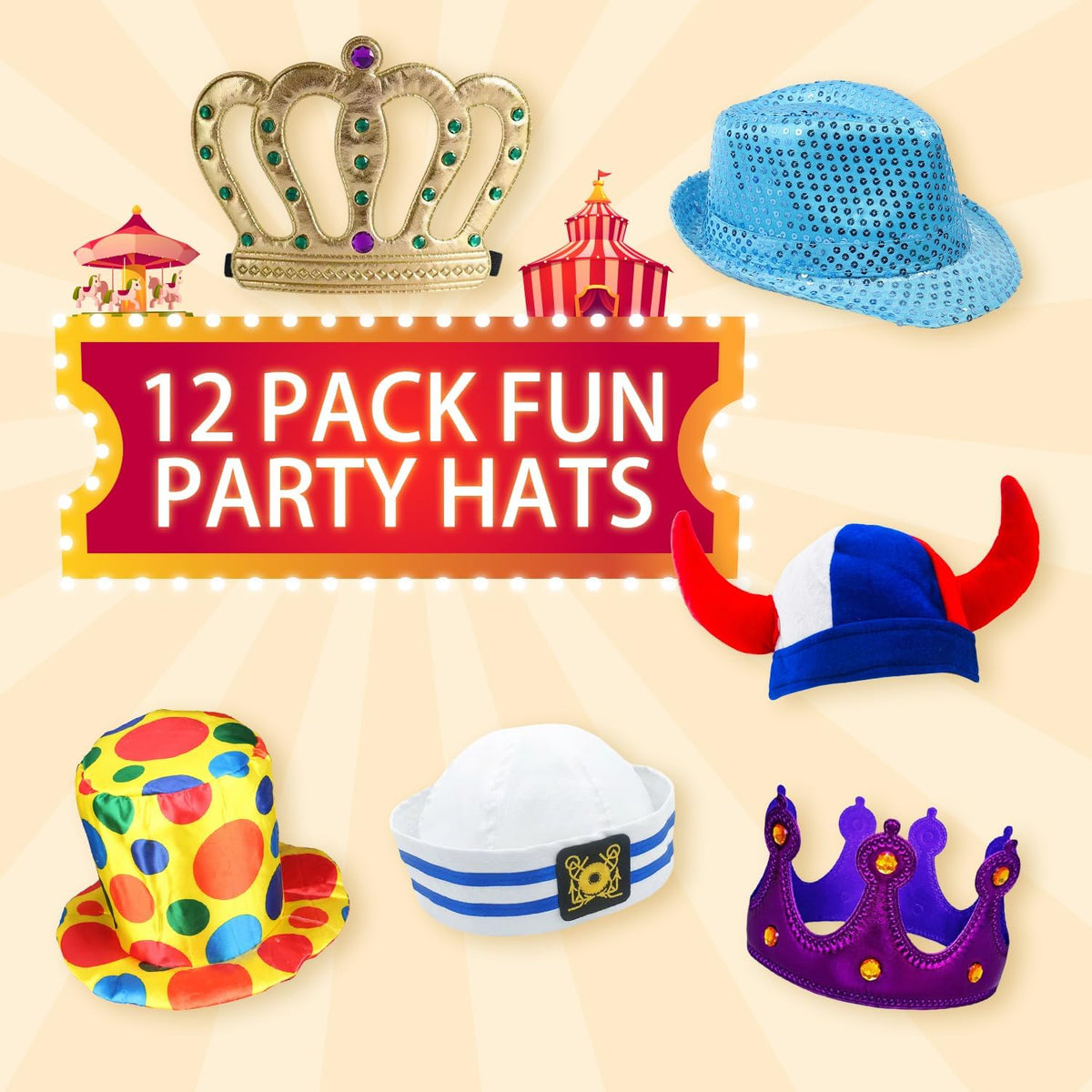 24 Funny Hats and Glasses For Photo Booth Props, 12 Assorted Crazy Party Hats...