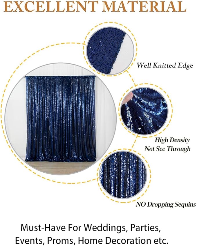ShinyBeauty Sequin Fabric Backdrop 8ftx10ft Navy Blue Sparkle Glitter for Photoshoot & Birthday Party