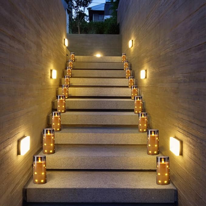 NURADA Flickering Flameless Candles: Built-in Star String Lights 3D Wick Acrylic Battery Operated LED Pillar Candles with Remote and Timer for Fall Halloween Christmas Home Decoration - 3 Pack Gray