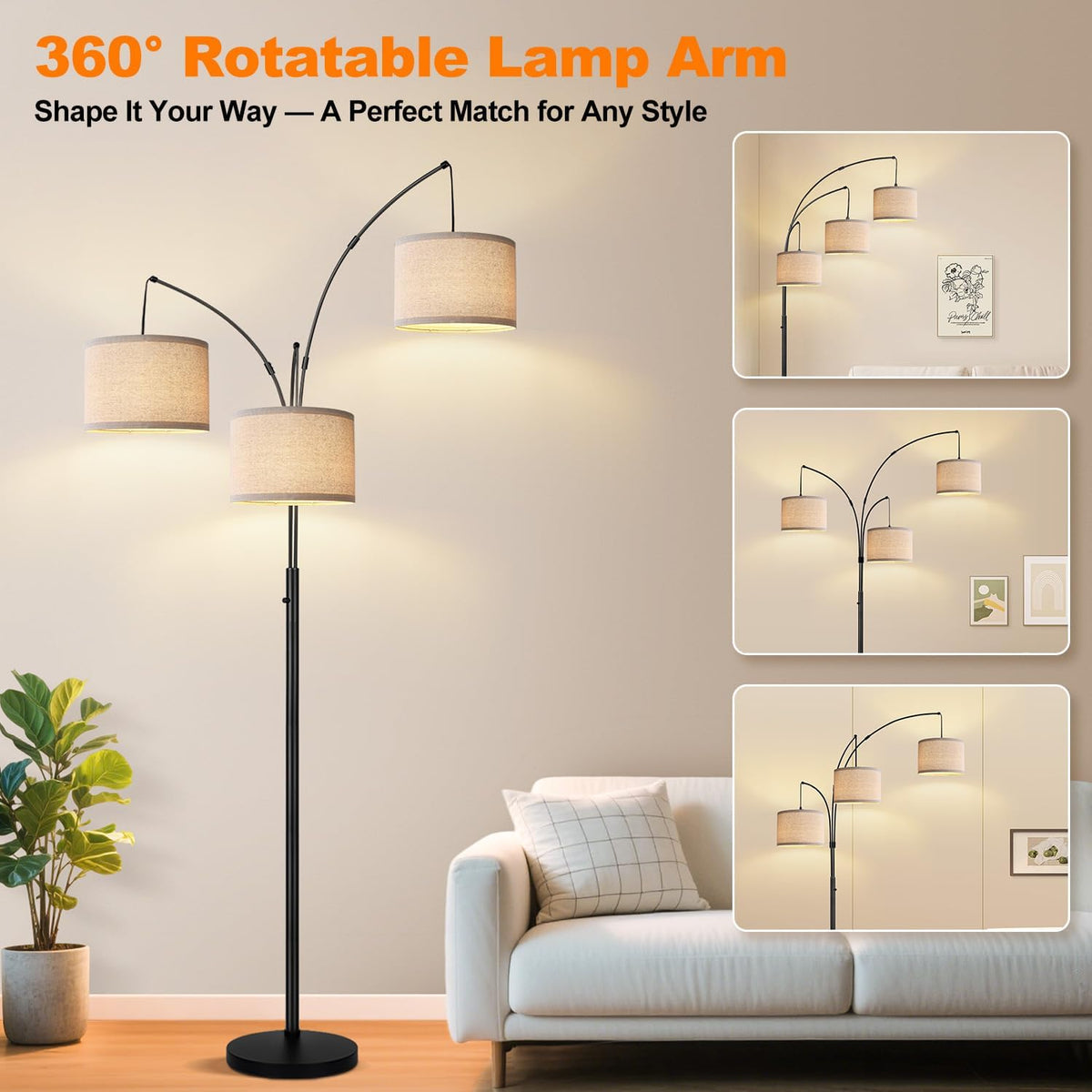 dimmable 3 lights floor lamp - 3000lm super, package contents