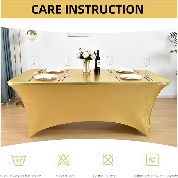 2-Pack 8ft Spandex Table Covers for Rectangle Folding Tables - Washable Elastic Tablecloth - Ultimate Fitted Table Protector for Birthday Parties, Trade Shows, Banquet