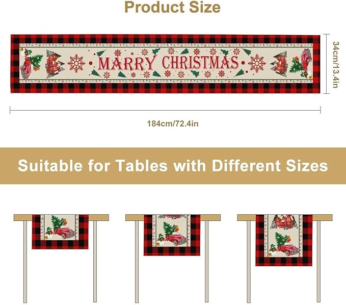 Merry Christmas Table Runner,Winter Xmas Holiday Table Cloth Kitchen Dining Table Decoration for Home Party Decor 13x60 Inch