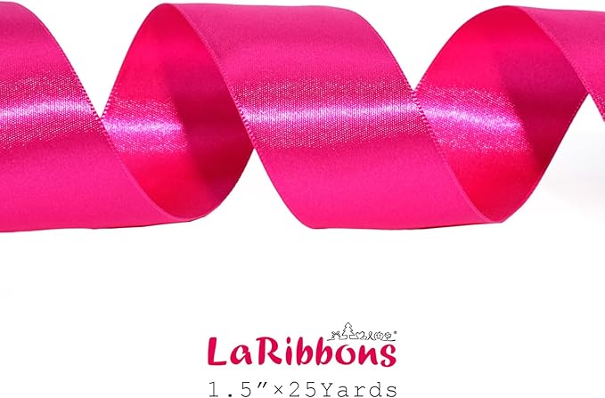 LaRibbons Hot Pink Satin Ribbon 1 1/2 Inch 25 Yards Luxury Double Faced Hot Pink Ribbon for Gift Wrapping Pink Breast Cancer Ribbons Flower Bouquet Crafts Wedding Party Christmas Decoration