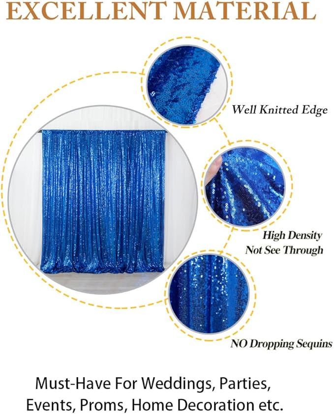 ShinyBeauty Blue Sequin-Backdrop Curtain - 2 Panel, 5FT x 10FT - Wedding & Photography Backdrop - Royal Blue Sequin Fabric