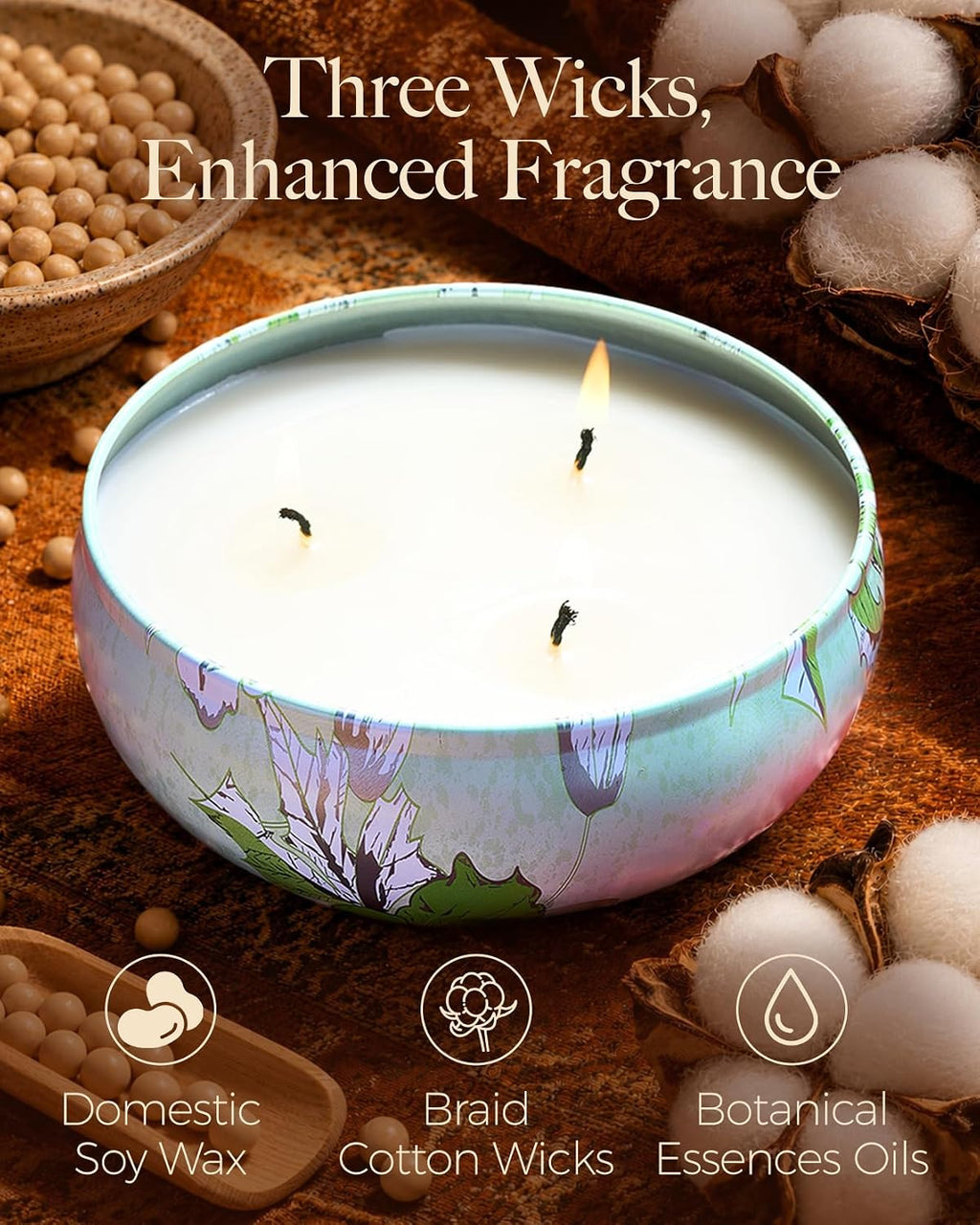 M&SENSE Soothing Eucalyptus Scented Candles, Large 3 Wick Soy Tin Candle, Over 40 Hour Burning Time, 100% Natural Vegan Wax, Relaxing Aromatherapy Aesthetic Candle Gift for Women Men