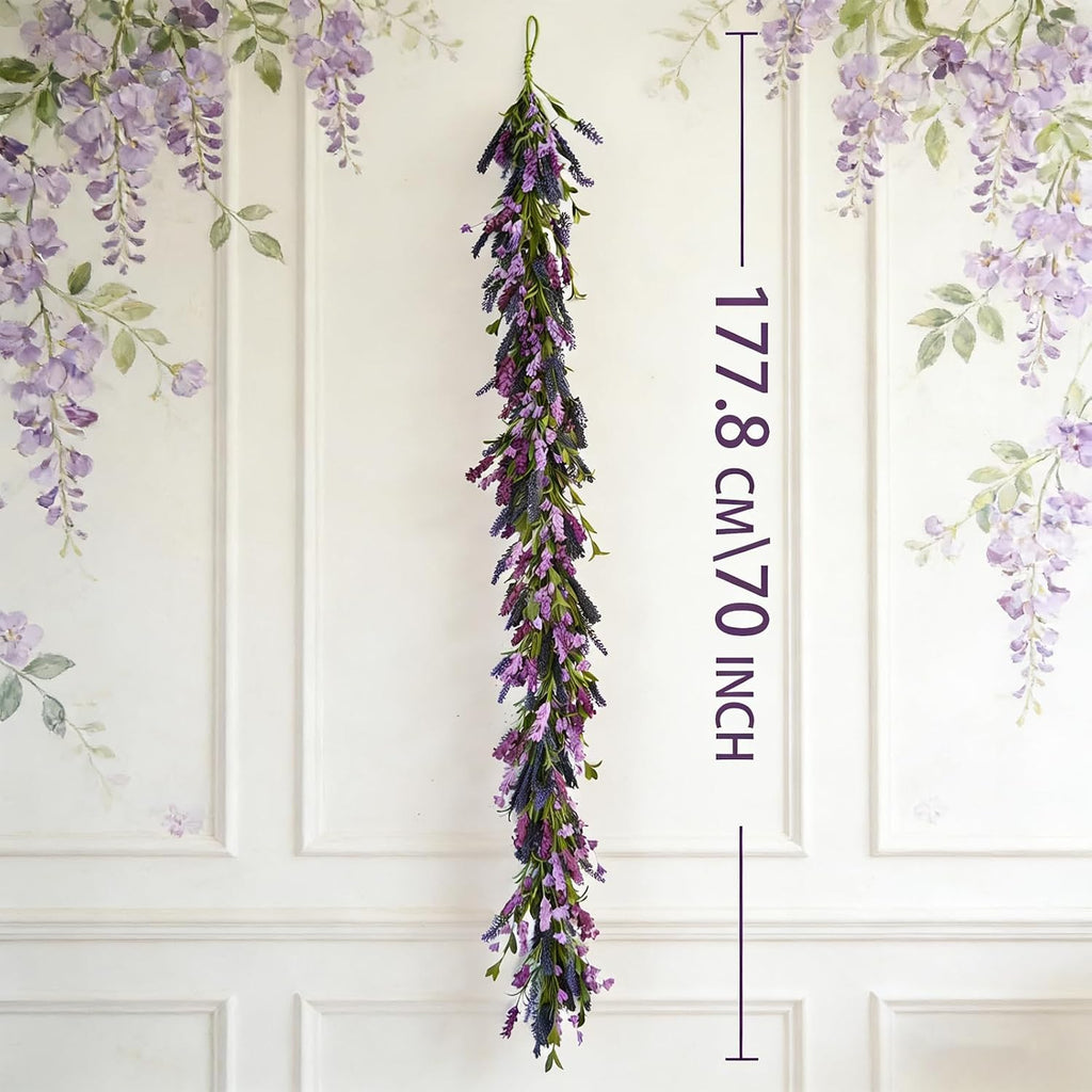 purple lavender flower garland for mantle & fireplace on a desk or shelf