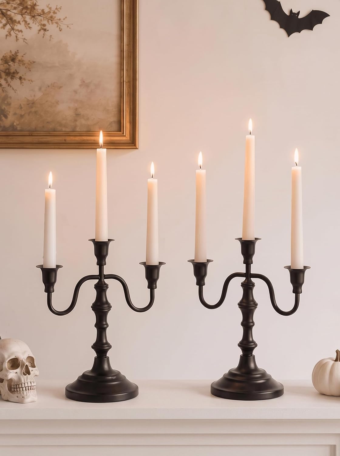 NUPTIO Candelabra Black Candle Holders: Vintage Candlestick Holder 3 Arm