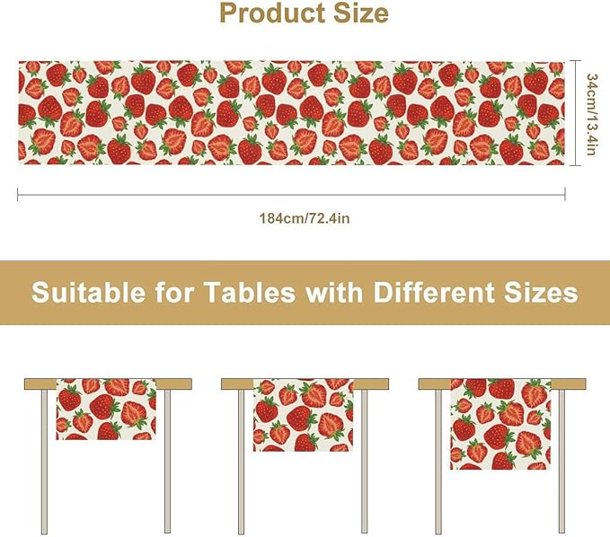 Strawberry Table Runner,Spring Summer Fruit Print Table Runner for Kitchen Dining Table Home Party Decoration 13x72 Inch