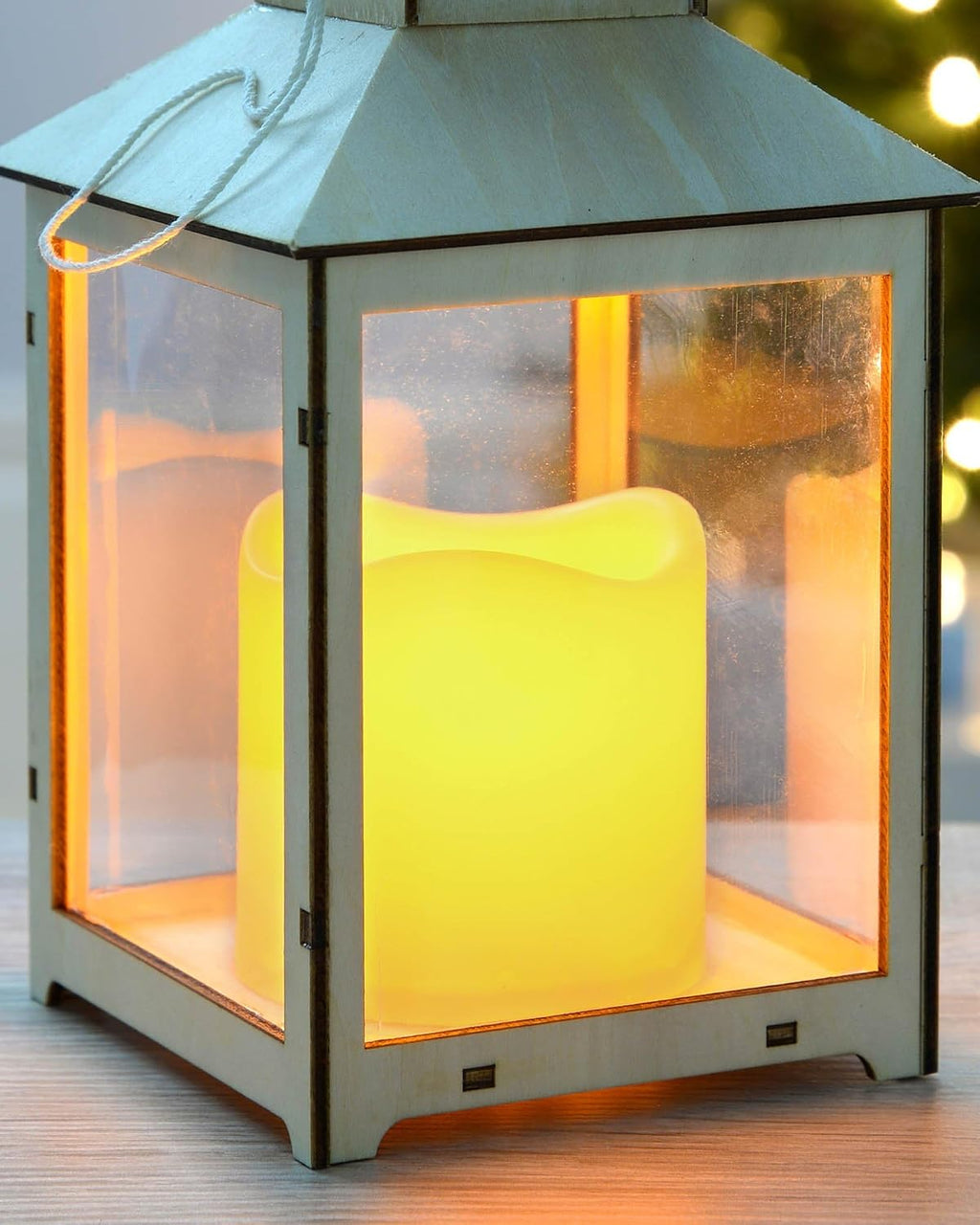 Pre-Lit Wooden Lantern with Flickering LED Candle Christmas Decoration - 21.5 x 12 x 12 cm, Multi-Colour