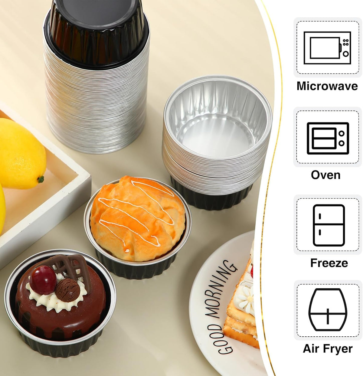 Gejoy 400 Pcs Aluminum Foil Baking Cups with Lids, Classic, Black