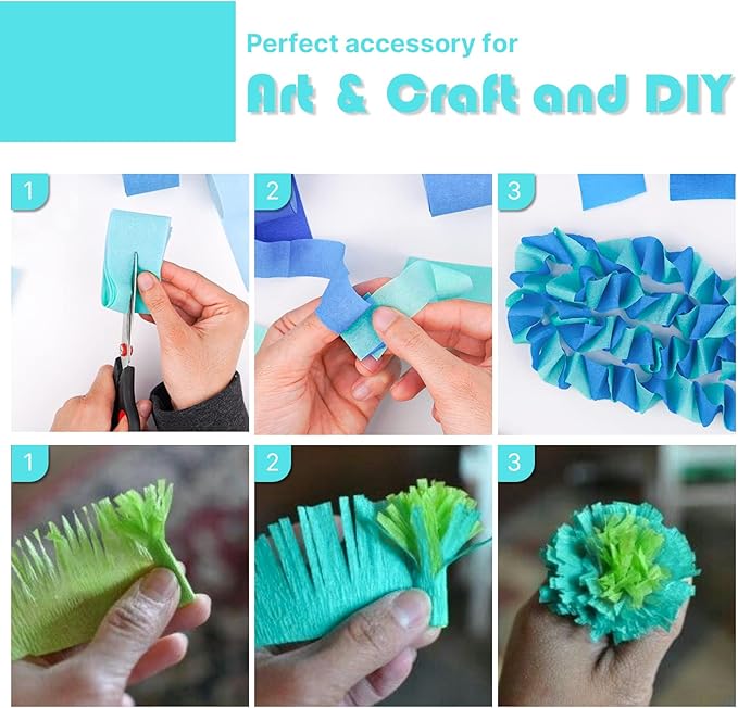 PartyWoo Teal Crepe Paper Streamers 4pcs 328ft Pack of Turquoise Crepe Paper Streamers for Birthday Gender Reveal Baby Shower Wedding Graduation Pool Mermaid Under The Sea Theme Party Decorations