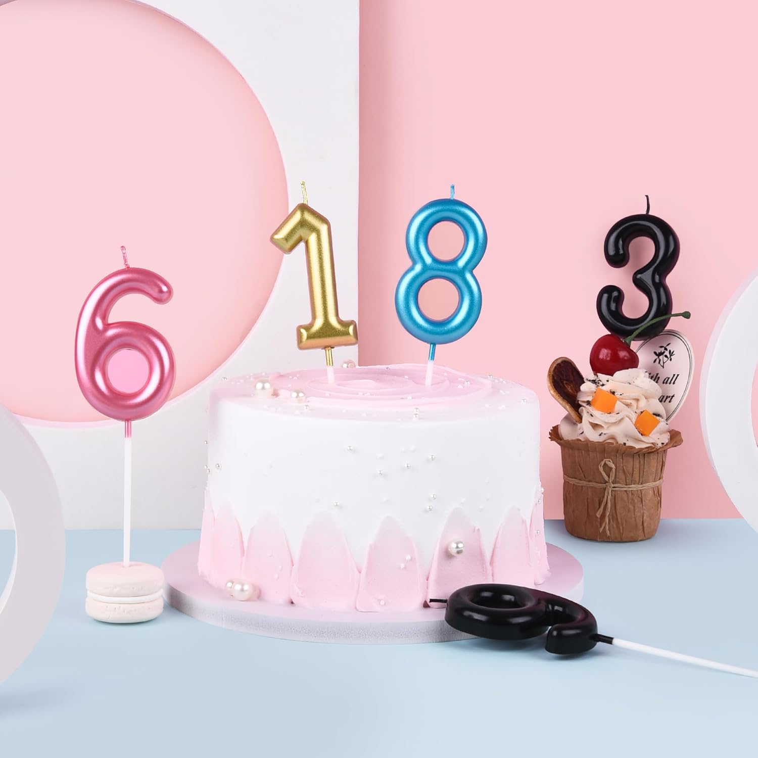 PHD Cake 2.76 inch Classical Pink 3 Number Birthday Candles, Party Celebration