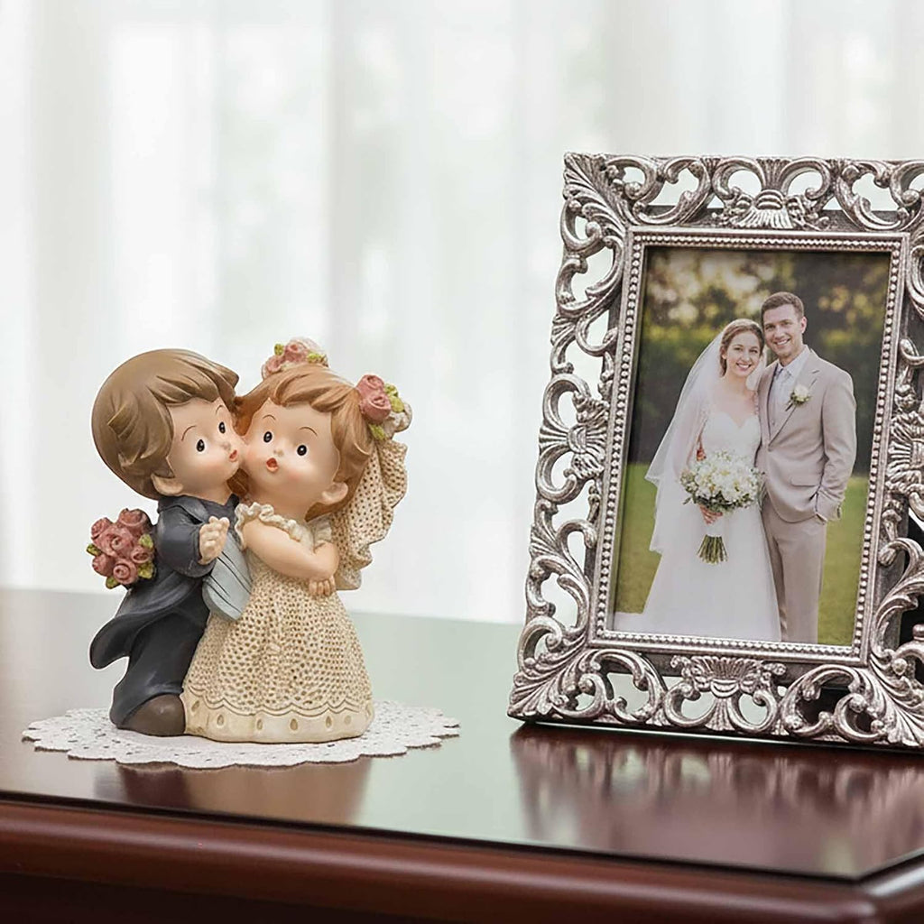 Bride and Groom Figurine, Romantic Wedding Couple Statue, 3.15 Inch | Hand-painted resin wedding cake topper with floral details for reception tables, keepsake displays and romantic gifts