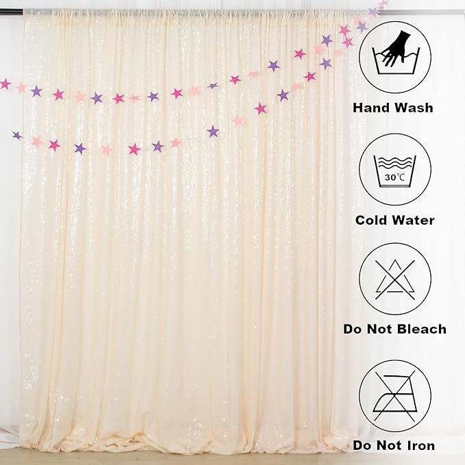 ShinyBeauty Ivory Sequin Backdrop 2 Pieces Photograph Backdrops 7FTx7FT Beige Backdrop Curtains Panels Sparkly Background Glitter Curtain for Wedding.Party,Baby Shower Backgrounds