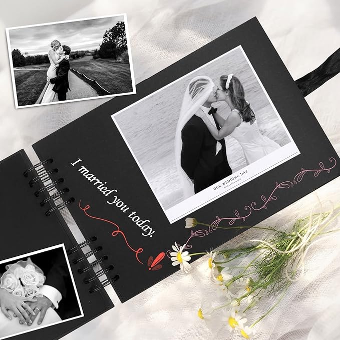 INNOCHEER Photo Album - Self Adhesive 80 Black Pages, Large Scrapbook Wedding Guest Book for DIY Anniversary Travel Memory Scrapbooking (Black 8X12)
