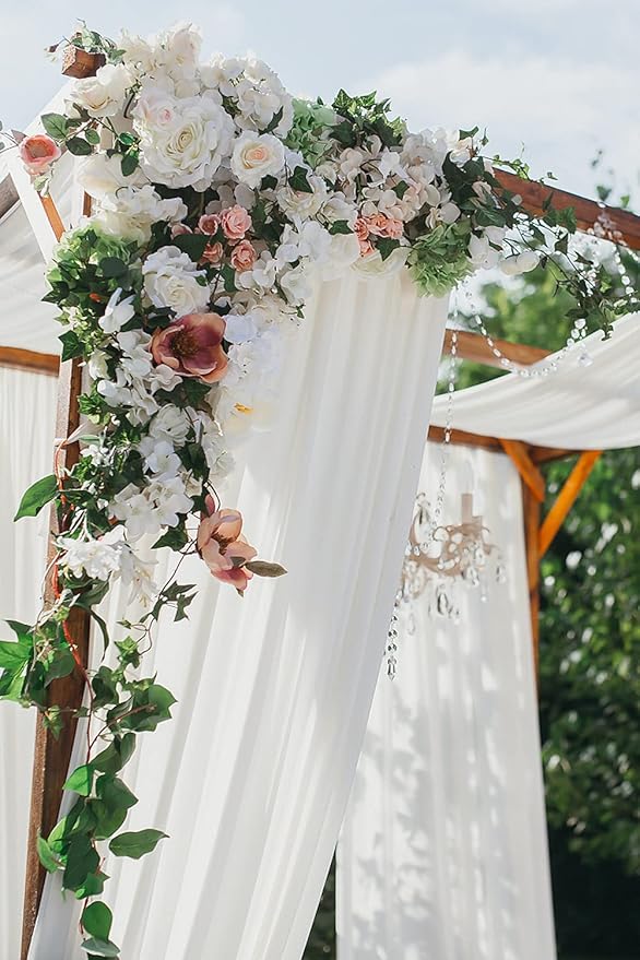 Ivory Wedding Arch Draping Fabric 4 Panels 30'' x 18FT Sheer Chiffon Arch Drapery for Photo Booth Bridal Shower Baby Shower Church Decor Newborn Photography Christening Outdoor Party