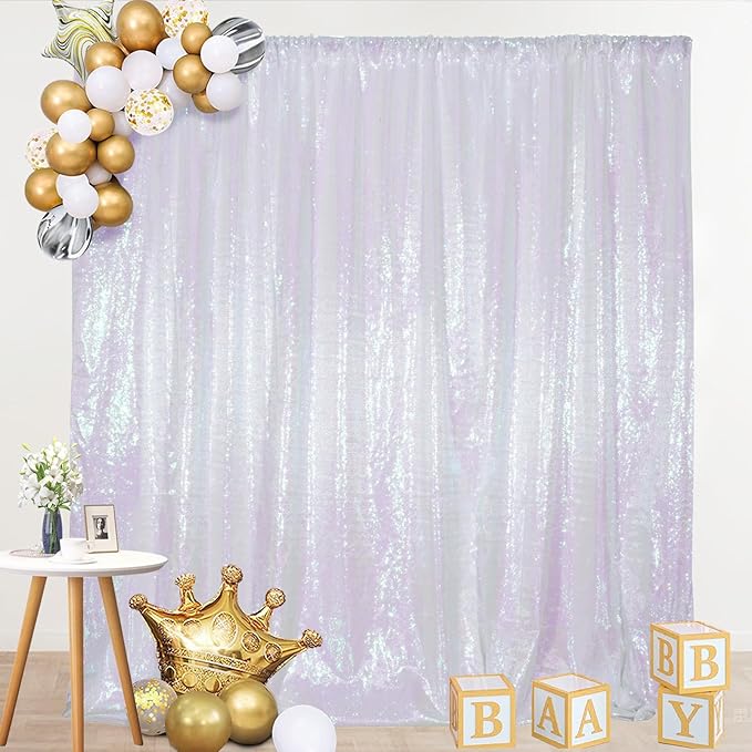 SquarePie Sequin Backdrop Curtain Not See Through Thick Glitter Background for Party 6FT x 8FT Iridescent