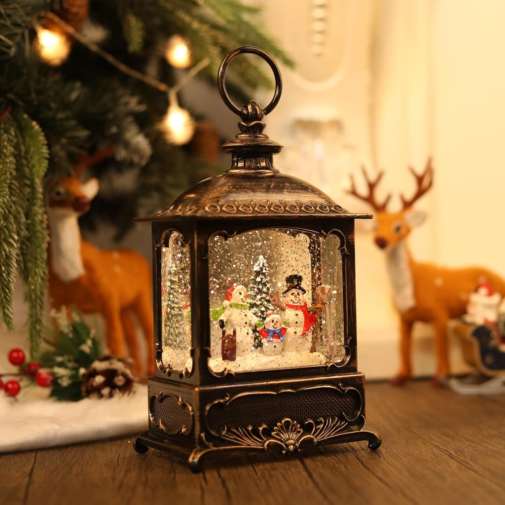 Christmas Snow Globe with Snowman, Glittering Lighted Battery Operated & USB Powered, Snowman Family Snow Globe Lantern for Christmas Home Decoration and Gift