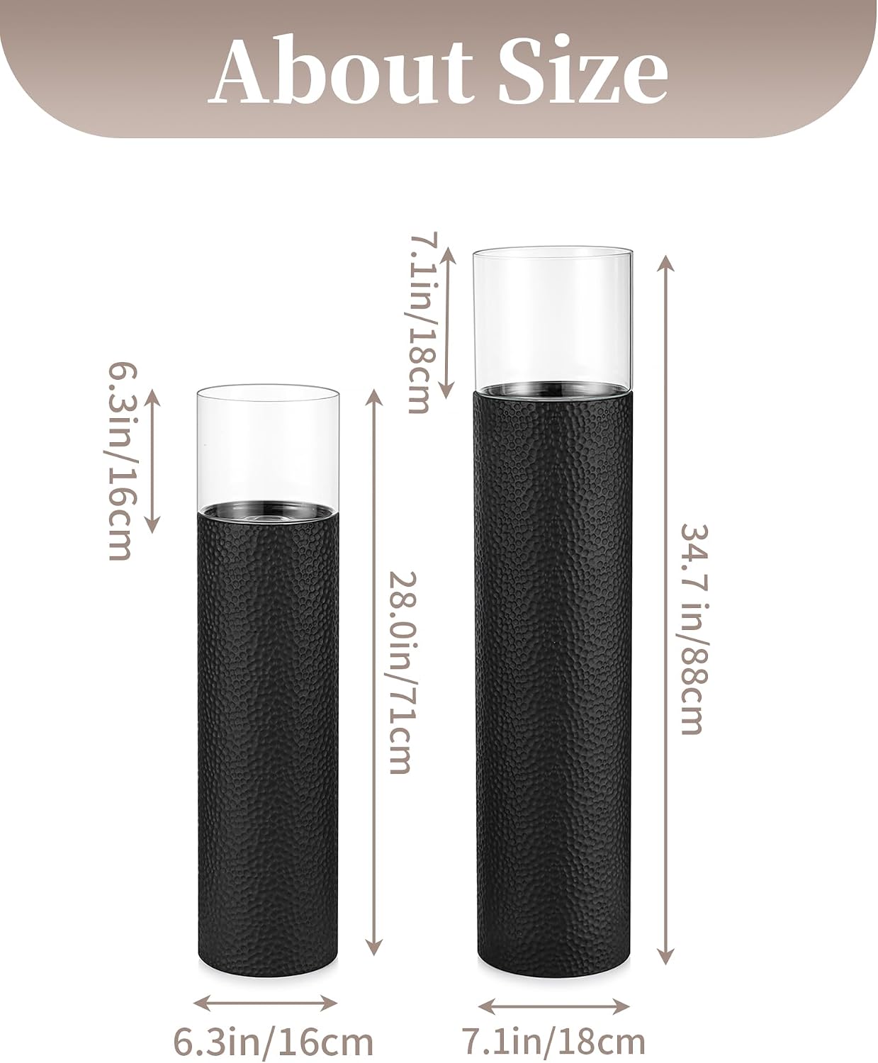 Sziqiqi Tall Floor Candle Holders: 34/27 inch Hurricane Pillar Candleholders Set of 2 for Home Decor - Large Black Cylinder Candle Stand for Outdoor Porch Living Room Fireplace