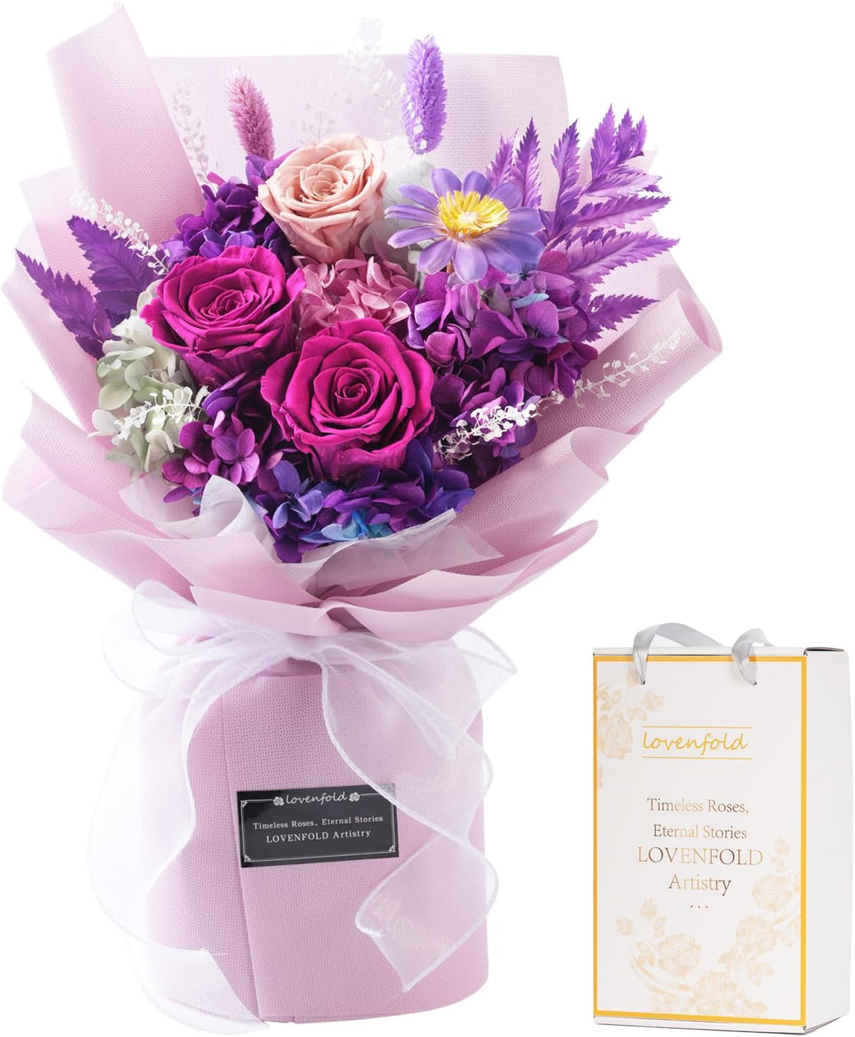 lovenfold preserved flowers for delivery, purple rose bouquets, main product view