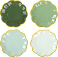 Sage Green Party Plates Gradient Green Dessert Paper Plates 7inch Gold Foil Scalloped Edge Disposable Cake Plates for Birthday Bridal Baby Shower Wedding Party Supplies (24)