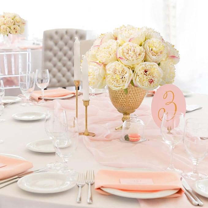 U'Artlines 20 Heads Artificial Peony Silk Flower Leaf Home Office Wedding Party Festival Bar Decor (Champagne)