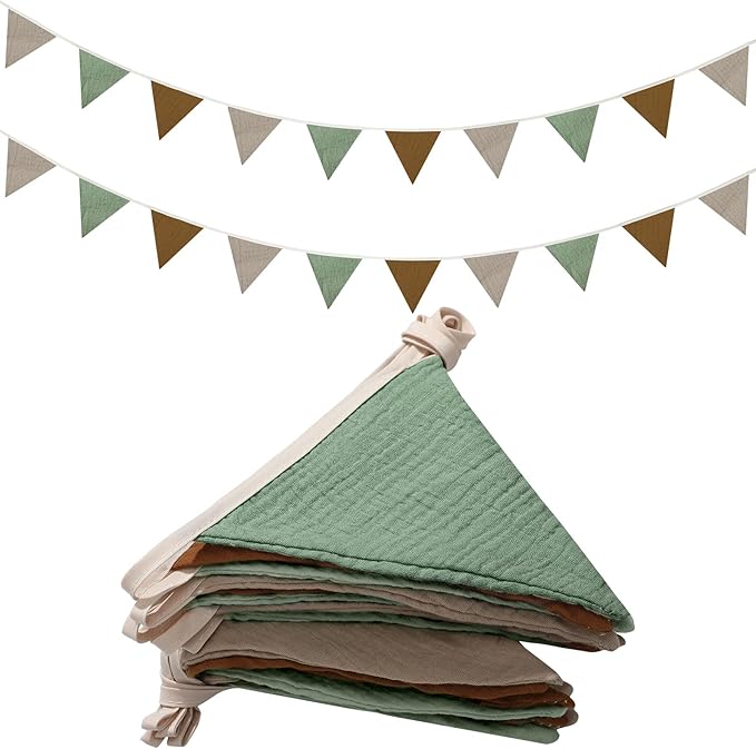 Oudain 15.5 ft Pennant Banner Flags, 2 Pcs Nursery Garland Triangle Bunting Flag Baby Banner for Nursery Decor Baby Birthday Boho Wedding Shower Party Event, Each 7.75 ft(Retro Color)
