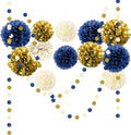 NICROLANDEE 15 PCS Navy Blue Gold Tissue Paper Pom Poms for Men Birthday, Baby Bridal Shower, Wedding, Bachelorette, Graduations, Navy Blue Engagement Party Backdrop Dot Paper Decorations