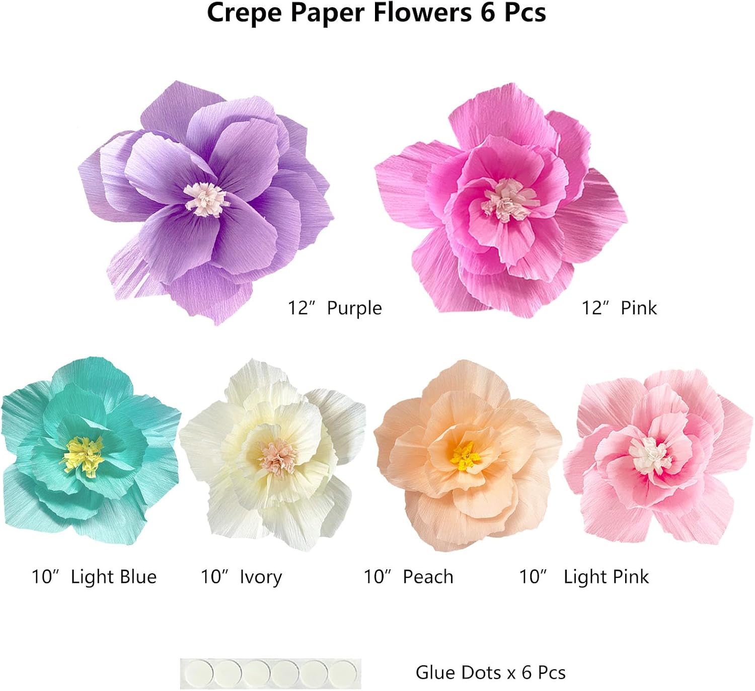 ANSOMO Paper Flowers Pink Purple Ivory Light Blue Pastel Party Decorations | Crepe Tissue Material, Wall Decor, Wedding Birthday Party Decorations, Bridal Baby Shower, Classroom Nursery Room