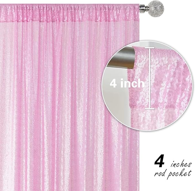 Matte Pink Sequin Backdrop Curtain 4 Pieces 2FTx8FT Glitter Photography Backdrop for Party Wedding Birthday Christmas Decorations