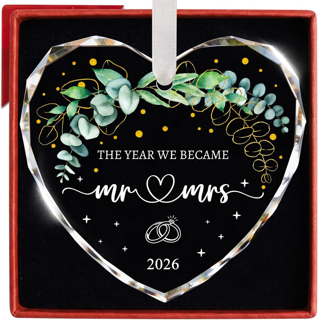 Wedding Gifts, Crystal Glass Mr and Mrs Gift Bridal Shower Gifts, Just Married Decorations Wedding Gift for Bride Newlyweds Couples, First Christmas Married Ornaments