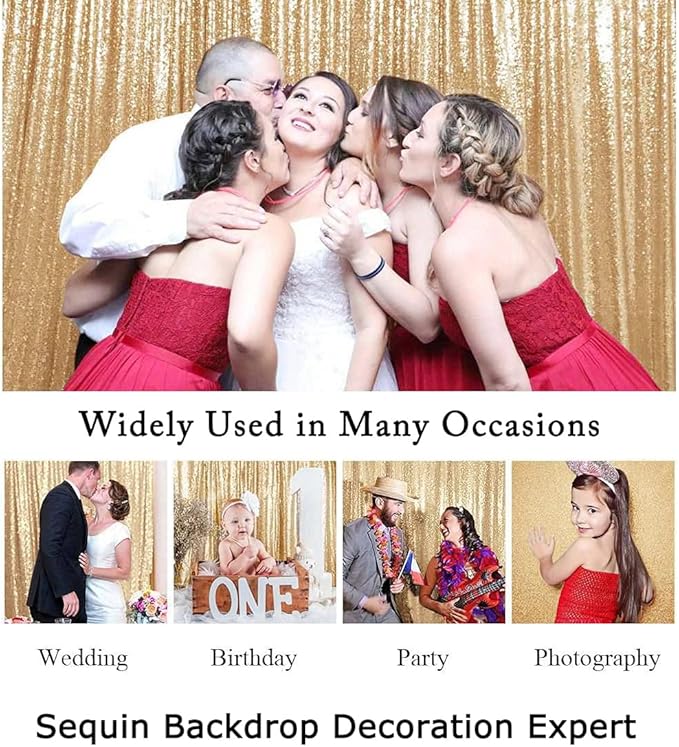 ShinyBeauty Light Gold Sequin Backdrop 10X10 Gold Drapes Curtain for Baby Shower, Shimmer Photo Background (10FTx10FT)