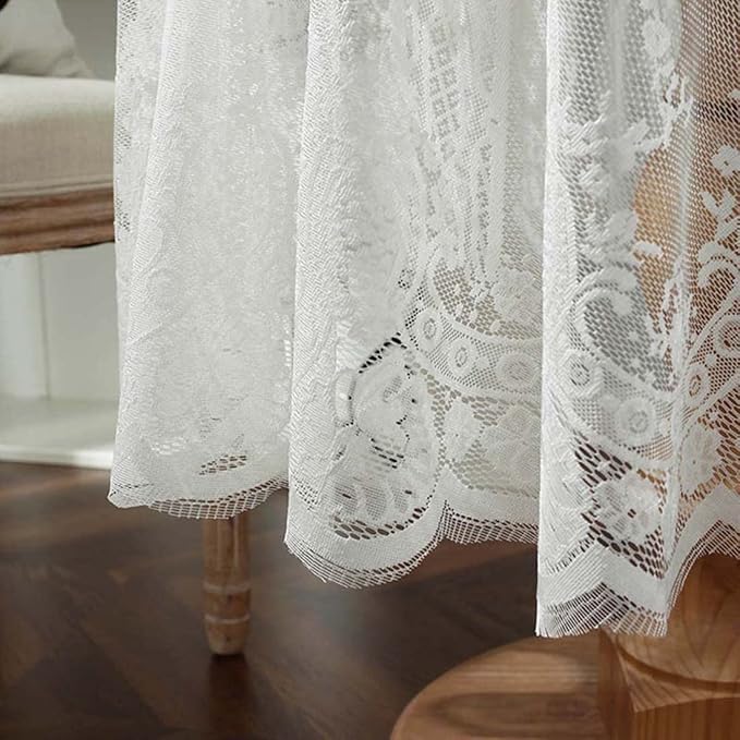 Vintage 60 inch White Lace Tablecloth Floral Embroidered Boho Shabby Chic Small Table Cover for Wedding Halloween Party Dinning Holiday, 1 Piece