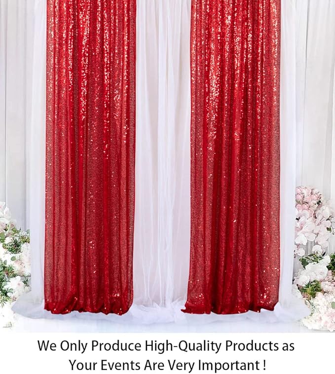 ShinyBeauty Sequin Curtains 2 Panels Red 2FTx8FT Sequin Photo Backdrop Red Sequin Backdrop Curtain Pack of 2-1011E