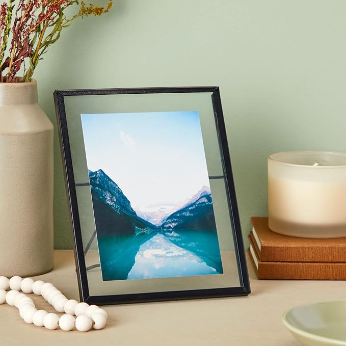 Juvale Wedding Floating Glass Picture Frames - 8-Pack, Black, 6.9" x 8.9", for 5" x 7" Photos - Hanging Picture Frames & Table Number Display - Double-Sided Glass & Easel Back