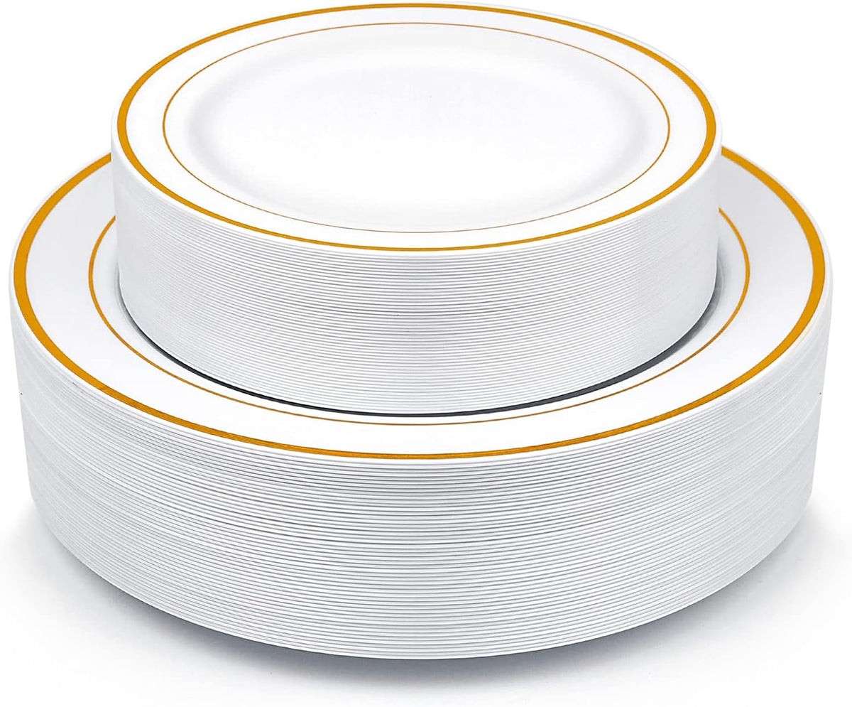 Gold Plastic Plates, MCIRCO 100 Pieces Disposable Party Plates for Weddings, ...