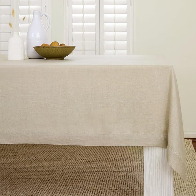 Solino Home Natural Linen Tablecloth 60 x 144 Inch - 100% Pure Linen Table Cloth for Rectangle Tables - Fete, Machine Washable Tablecloth for Fall, Autumn, Thanksgiving, Christmas, Holiday