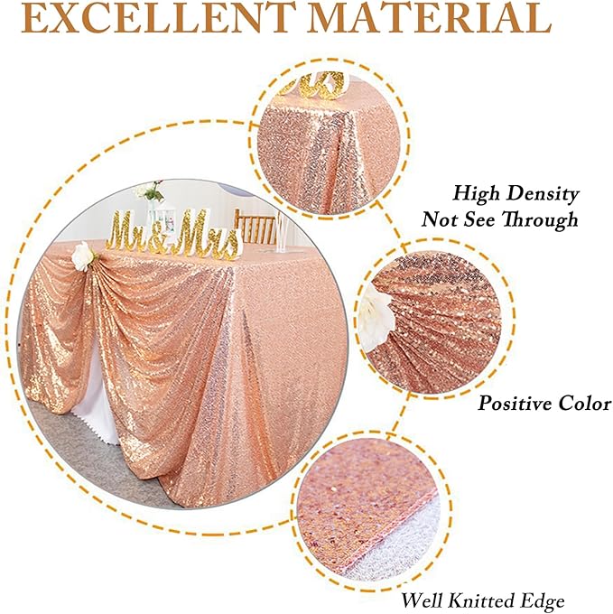 ShinyBeauty Rose Gold Table Cloths for Party 2 Packs, 72X72 Inch Sequin Tablecloths Square Glitter Table Cloth Overlay Rose Golden Tablecloths Rectangular for Wedding, Birthday Tables
