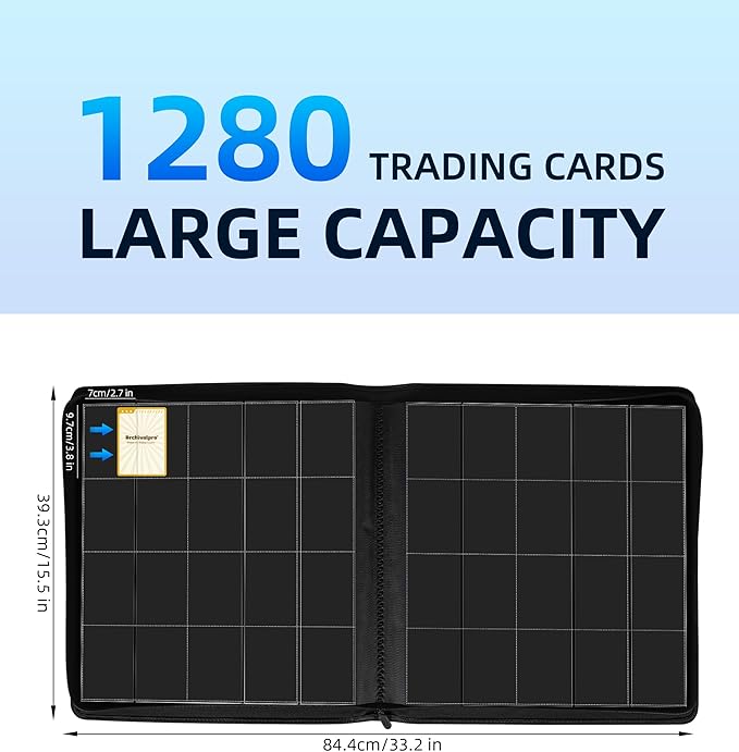 20 Pockets Premium Card Binder 1024 Cards Trading Card Binders Side Load Card Storage Display Album(20 Pocket 1280 Card Slot,Blue)